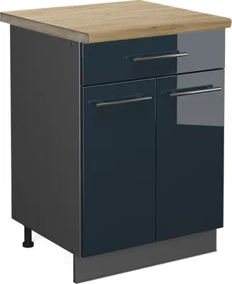 Produktbild von Küchenunterschrank Vicco Fame-Line Dunkelblau Hochglanz 60 cm mit Schublade, AP Eiche, Model 48803