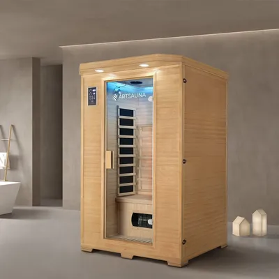Produktbild von Artsauna Infrarotkabine Oslo - Infrarotsauna mit Triplex-Heizsystem & LED-Farblichttherapie für 2 Personen - Wärmekabine 120x100 cm aus Hemlockholz