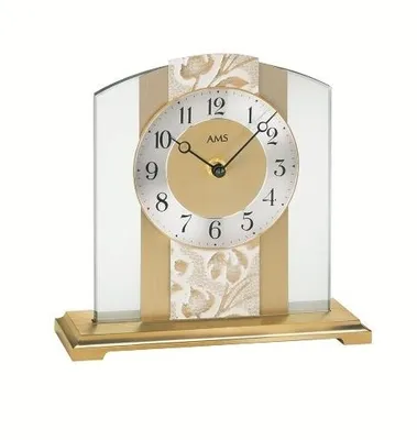 Produktbild von AMS 1123 Tischuhr Quarz analog golden modern aus Glas mit Messing und Kunstleder