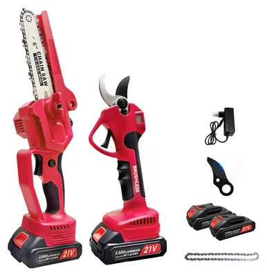 Produktbild von Zimilo Akku Kettensäge & Elektrische Astschere Set: 21V 2000mAh Akkus, 300W Bürstenloser Motor, 6-Zoll Mini Kettensäge mit LED-Anzeige für Garten