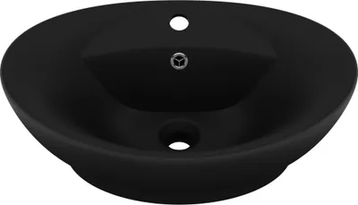 Image de vidaXL Lavabo de luxe Débordement Noir mat 58,5x39cm Céramique