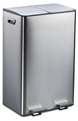 Image de Poubelle à deux compartiments avec couvercle à fermeture douce - Argent et noir - 2 x 30 litres
