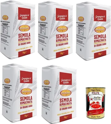 Produktbild von 5x Mininni Semola Nachgemahlener Hartweizengrieß - Packung mit kg.1+ Italian Gourmet polpa 400g