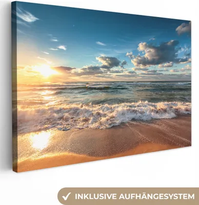Produktbild von MuchoWow® - Leinwandbilder - Strand - Meer - Sonnenuntergang, Wandbild, Wanddeko Bilder Wohnzimmer, 30x20cm