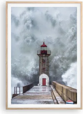 Produktbild von Gerahmtes Poster - Rahmen in heller Eiche - Laterne Meer Sturm - 70x100 cm - Wand Bild - Wanddeko - Wandbilder - Kunstposter - Wandposter - Bilderrahmen - Bilder - Kunstdruck - P2NPA70x100-5003