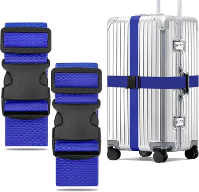 Produktbild von Premium Koffergurt 2er-Set (Blau) – Robustes Kofferband Auffällig & Verstellbar bis 250 cm – Reißfestes Gepäckband & Koffersicherung für Reisen und Flugreisen