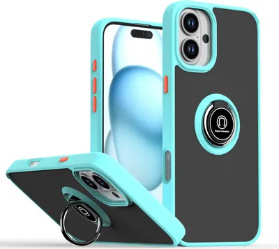 Produktbild von Hülle für iPhone 16 Matte Transluzent TPU Stoßfest Schutzhülle mit Ring Halter Ständer Hellblau