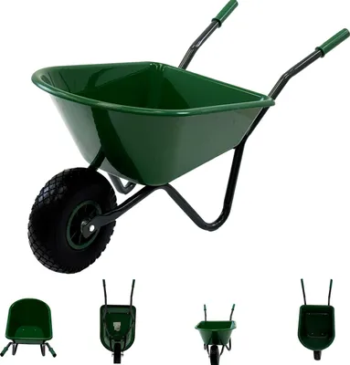 Produktbild von Kinderschubkarre uni dunkelgrün 40 kg 20L Kunststoffwanne Vollgummirad Schiebkarre Gartenkarre