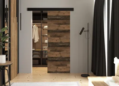 Image de KIER FURNITURE Kit complet pour porte coulissante MALIBU, porte avec rail, 86 x 205 x 1,6 cm