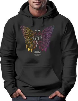 Produktbild von Hoodie Herren Print Schmetterling Geometric Design Butterlfy Spruch Not the End Fashion Streetstyle Neverless® schwarz M