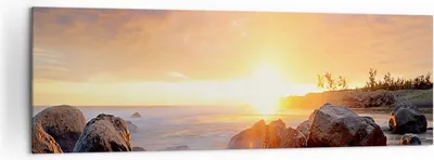 Produktbild von Bild auf Leinwand - Leinwandbild - Meer Strand Felsen - 160x50cm - Wand Bild - Wanddeko - Leinwanddruck - Bilder - Kunstdruck - Wanddekoration - Leinwand bilder - Wandkunst - AB160x50-3649