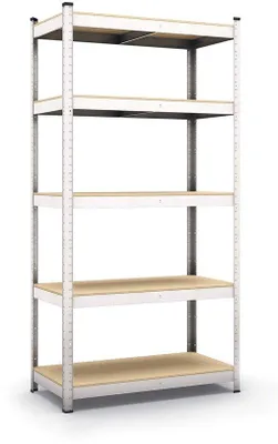 Imagen del producto de Estantería de almacenamiento ajustable en altura Ibzoa® Robustes – 5 estantes de MDF, metal galvanizado, 170 x 80 x 30 cm, 70 kg por estante, montaje por encaje sin necesidad de herramientas