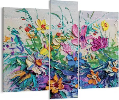Produktbild von Bild auf Leinwand - Leinwandbild - 3 Teile - Blumen die Farben pastos - 95x80cm - Wand Bild - Wanddeko - Wandbilder - Leinwanddruck - Bilder - Wanddekoration - Leinwand bilder - CB95x80-4521
