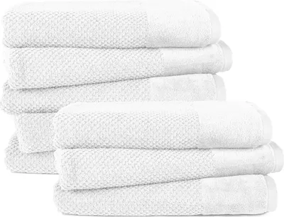 Produktbild von Pure Label 8-TLG. Badetücher Set mit Anhängeschlaufe aus 100% Baumwolle, saugstark und weich| 8 Badetücher aus Baumwolle 70x140 cm, Weiß