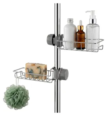 Produktbild von 2 Duschablagen ohne Bohren für Duschstangen von 18mm bis 25mm, Edelstahl Seifenschalen für Dusche und Küche
