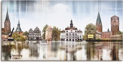 Produktbild von ARTland Leinwandbild Lüneburg Skyline Abstrakte Collage Größe: 60x30 cm