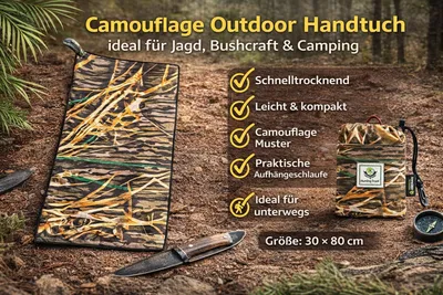 Produktbild von 4Monster Outdoor-Handtuch Camouflage 30×80 cm – Mikrofaser, schnell trocknend – für Jagd, Bushcraft & Camping