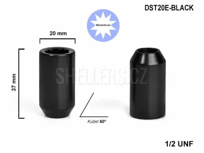 Obrázok produktu pre Matica kolesa 1/2 UNF s vnútorným polygónom, DST20E-BLACK, výška 37,Ø 20 mm, čierna
