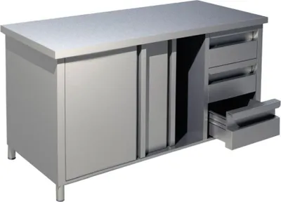 Obrázok produktu pre Pracovná skriňa KBS s 2 posuvnými dverami a 3 zásuvkami 1600 x 700 x 850 mm