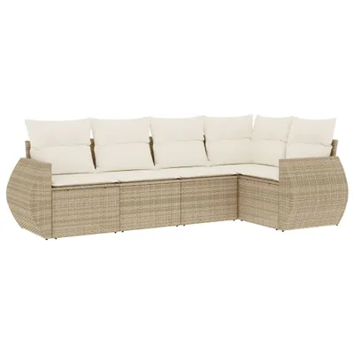 Produktbild von vidaXL 5-tlg. Garten-Sofagarnitur mit Kissen Beige Poly Rattan