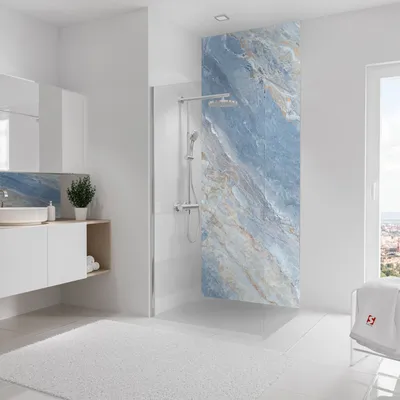 Produktbild von Schulte Duschrückwand Softtouch, 100x255 cm, Wandverkleidung Stein Marmor-Himmelblau, Aluminiumverbundplatte, fugenloser Fliesenersatz, EP19010254-832
