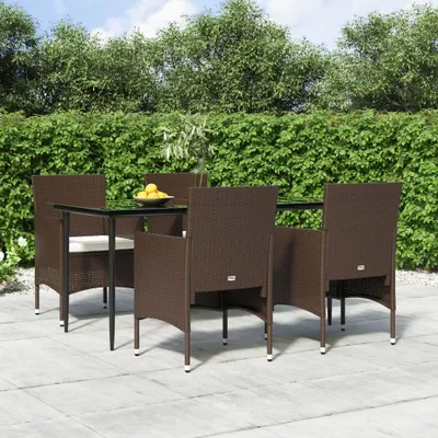 Image de The Living Store Ensemble de jardin 5 pièces avec coussins Marron et Noir