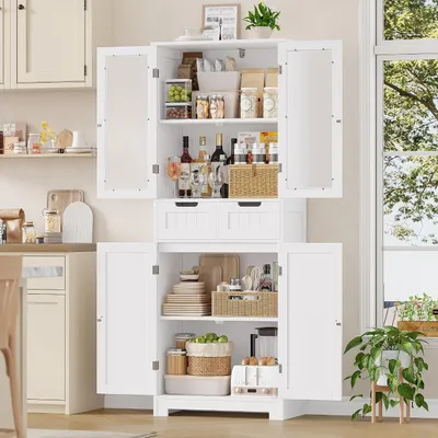 Produktbild von Badezimmer Schrank - Hoher Aufbewahrungsschrank - Zur Raumorganisation - Tür aus Milchglas - 60 x 30 x 170 cm - Weiß