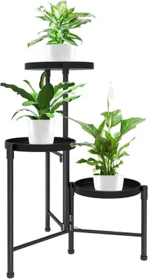 Produktbild von Gartenständer 3 Ebenen Blumenständer - mehrere Blumenbehalter mit Blumenlaufleiter in Schwarz