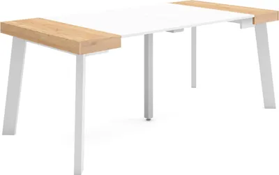Produktbild von Ausziehbarertisch, 180x90x73cm, Für 8 Gäste, Hölzerne Beine, Eiche und weiß