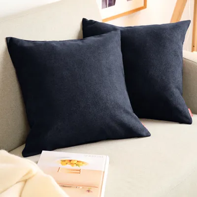 Produktbild von Blumtal 2er Set Kissenbezug 60x60 cm Chenille - Kuscheliges Sofakissen mit verstecktem Reißverschluss,  , weiches Dekokissen, Dark Ocean Blue - Blau