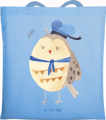 Produktbild von Mr. & Mrs. Panda Tote Bag Eule Matrose - Sky Blue - Geschenk, Jutebeutel, Tasche, Owl, Ehe, Heimathafen, Tragetasche, Laptoptasche, Jutetasche, Freundin, Hochzeitstag