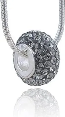 Produktbild von Damen Anhänger Ring 12mm Schwarz Diamant - Silber Kette 925 Mit Kristall Elements