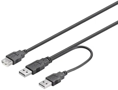Produktbild von 2in1-Kabel USB-A auf 2x USB-A, 0,3 m, schwarz 2,5 W, 0,5 A, 480 Mbit/s, USB 2.0, 1x USB-A-Buchse > 2x USB-A-Stecker