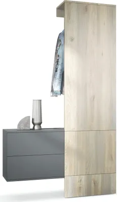 Produktbild von Vladon Garderobe Carlton Set 2,  Germany, Wandgarderobe aus Deko-Paneel & hängender Schubladen-Kommode, Anthrazit matt/Eiche Nordic (105 x 193 x 35 cm)
