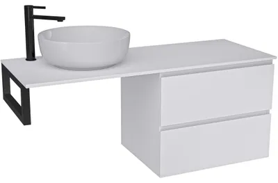 Immagine prodotto di CERANO - Mobile da bagno Carole - bianco opaco + piano lavabo Navira Slim - 18 mm + mensola nera - 120x46x49,8 cm