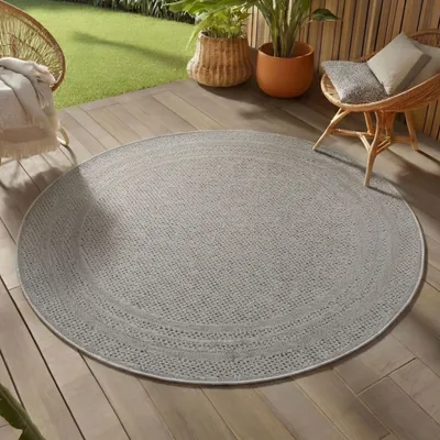 Image de Teppium Tapis Rond Extérieur 80 cm Gris Résistant UV Uni Bordure