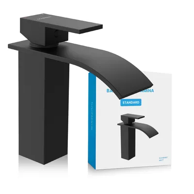 Produktbild von Badarmatur Tamina - schwarz matt | Wasserfall Badarmatur im klassischen Design - Wasserhahn für Bad-Aufsatz-Waschbecken