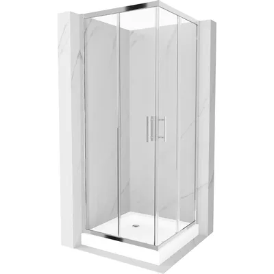 Obrázek produktu pro Mexen Rio čtvercový sprchový kout 80 x 80 cm, Průhledné, Chromovaná + sprchová vanička Rio, Bílá - 860-080-080-01-00-4510