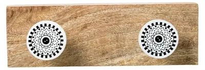Obrázek produktu pro Dřevěná nástěnná skříňka s 2 kovovými háčky, dostupná v barvách přírodní, bílá a černá, rozměry 7,5 x 2 cm