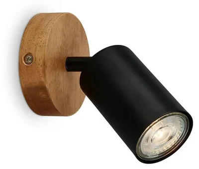 Produktbild von Wandleuchte innen schwenkbar, GU10 Fassung, max.9W, Wohnzimmerlampe, Vintage, Holzbasis, Wandlampe, Küchenlampe, Schlafzimmer, 8x15,5 cm, Schwarz-Holz