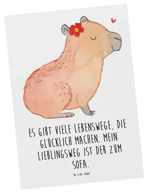 Produktbild von Mr. & Mrs. Panda Grußkarte Capybara Blume - Weiß - Geschenk, Postkarten, Postkarte, Ansichtskarte, einzelkarte, Ansichtskarten, Lustige Sprüche