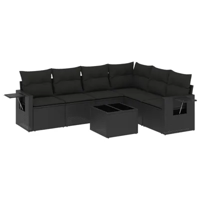 Produktbild von 7-tlg. Garten-Sofagarnitur mit Kissen Schwarz Poly Rattan