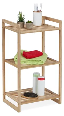Zdjęcie produktu dla Regał łazienkowy stojący - 3 półki - 70 x 40 x 30 cm - Bambus - Naturalny