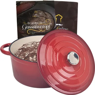 Obrázok produktu pre Chefarone Chefarone liatinová panvica - Kastról - Vrátane pokrievky - Vhodná na všetky zdroje tepla - Smaltovaná - Červená