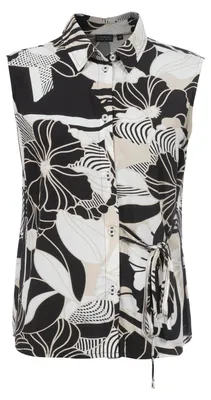 Produktbild von Ärmelloses Blusentop mit Blumenmuster, durchgeknöpft und seitlicher Schleife