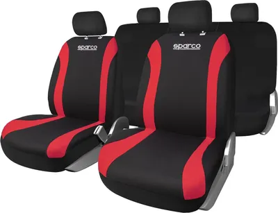 Zdjęcie produktu dla SPARCO Pokrowce na fotele Pokrowce na fotele samochodowe uniwersalne czarne czerwone zestaw 9 szt