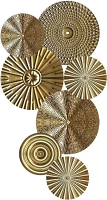 Produktbild von Famanu Wanddekoration Metall - Goldene Wandskulptur für Wohnzimmer - 3D-Wandornament - 4/7 Stück runde Wandverzierung - Schlafzimmer Küche Flur
