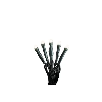 Produktbild von Konstsmide 6340-120 Micro LED Lichterkette, gefrostet, verschweißt, 10 warm weiße Dioden, 30V Innentrafo, dunkelgrünes Kabel