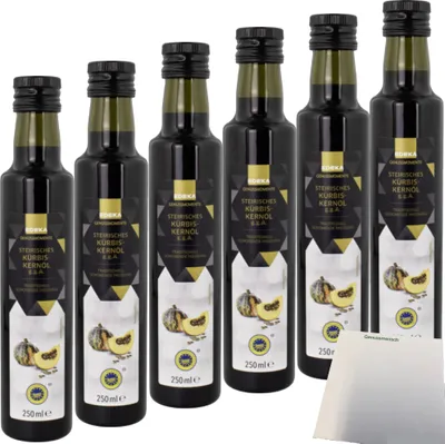 Produktbild von Edeka Genussmomente Kürbiskernöl 6er Pack (6x250ml Glas) + usy Block