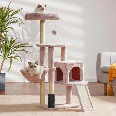 Produktbild von Famanu Kratzbaum mit weicher Polsterung, bequeme Ruhefläche für Katzen